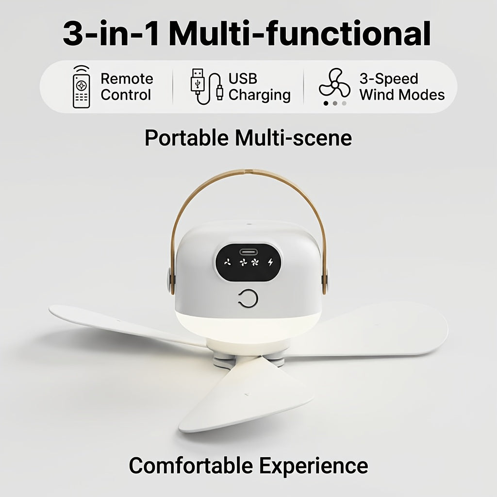 Smart Remote Control Ceiling Fan, Suitable for Dormitory, Camping, Outdoor, Type-C Charging, Built-in Battery