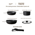 5Pcs Black Non-stick Cookware Set, Ceramic Non-stick Soup Pot & Frying Pan Set with Detachable Handle, Stackable RV Kitchen Cookware, Durable Stylish Home Cooking Pots, Suitable for Camping & Oven Safe