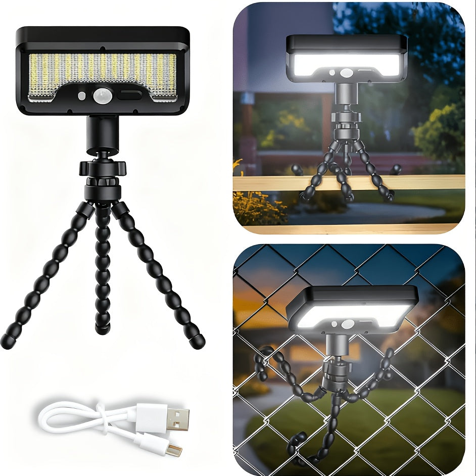 One Solar Motion Sensor Light, Solar Wall Light with Foldable Flexible Bracket, 92LED Street Light, 3 Modes Auto On/Off, Perfect for Outdoor Tree Branches, Tents, Camping, Tabletops, Walls, Streets, Garden Security Lighting, Garden Decoration