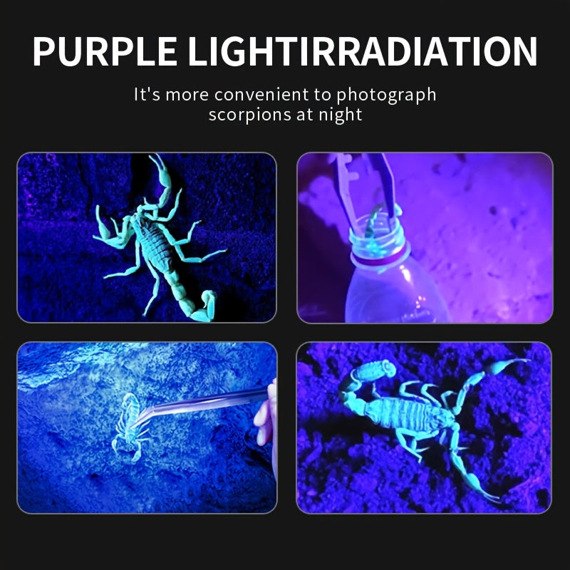 New Rechargeable UV Flashlight XPE LED Zoom Torch White Purple Dual Light 5 Modes Scorpion Fluorescent Detection Light High Power Flashlight for Night Lighting