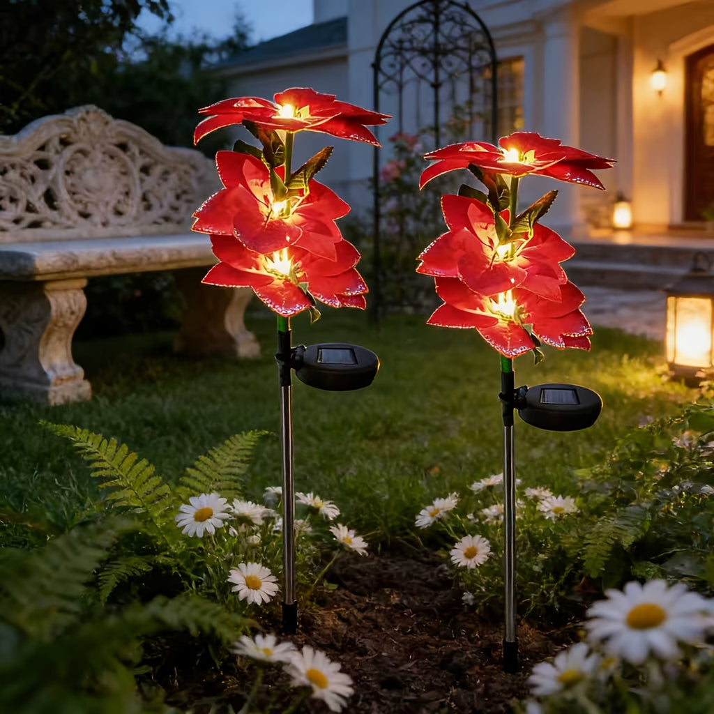 8-Piece Solar Large Red Flower LED Light Set, Realistic Design, Suitable for Garden Decoration. These Semi-Flush Mount Lawn Lights Come with a Switch, Perfect for Outdoor Spaces such as Courtyard, Patio, Lawn.
