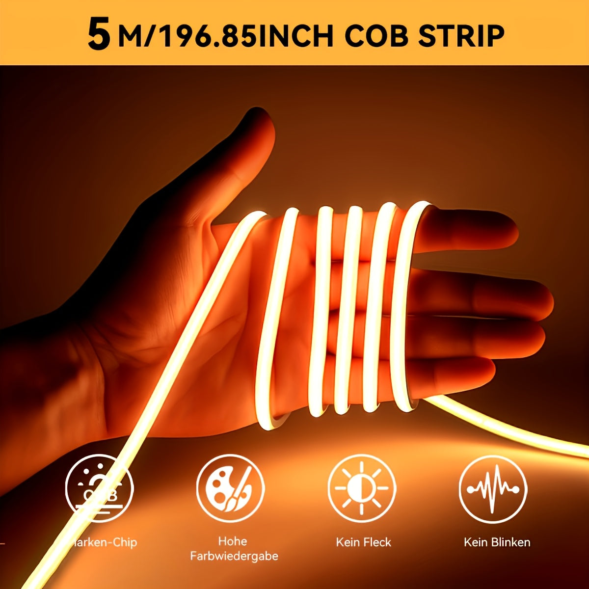 Kolzp USB供電自粘式LED燈帶，適用於實驗室照明，USB供電實驗室燈具，可裁剪且為暖白光，可即插即用，適用於書桌、工作臺、顯微鏡，低壓設計（無需外接佈線）