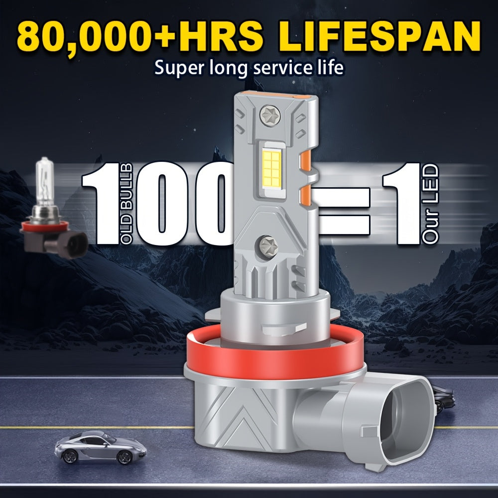 2Pcs LED Car Lights 9006/HB4 9005/HB3 H1 H4 H7 H11 High/Low Beam, 35000LM Bright CSP Car Light 6000K White Light, 800% Brighter, Efficient Cooling System, Aluminum Alloy Body, 12-24V, No Battery, Universal Fit