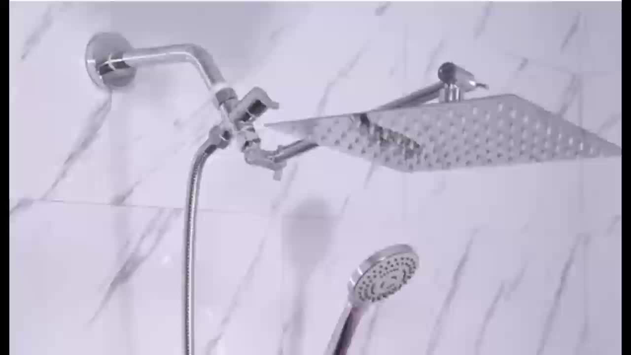 Shower Head - 8" High Pressure Rain Shower Head & Handheld Combo with 11" Extension Arm, 5-Setting Adjustable Leak-Proof, with Holder/Hose, Height & Angle Adjustable