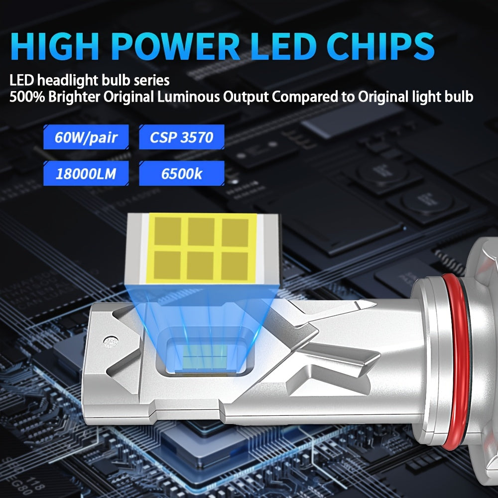 两个升级款LED 9005 H11 HB3 H8 H9 LED大灯灯泡 12V 白色 6500K 超亮 1:1 即插即用 大灯 LED雾灯，不含电池