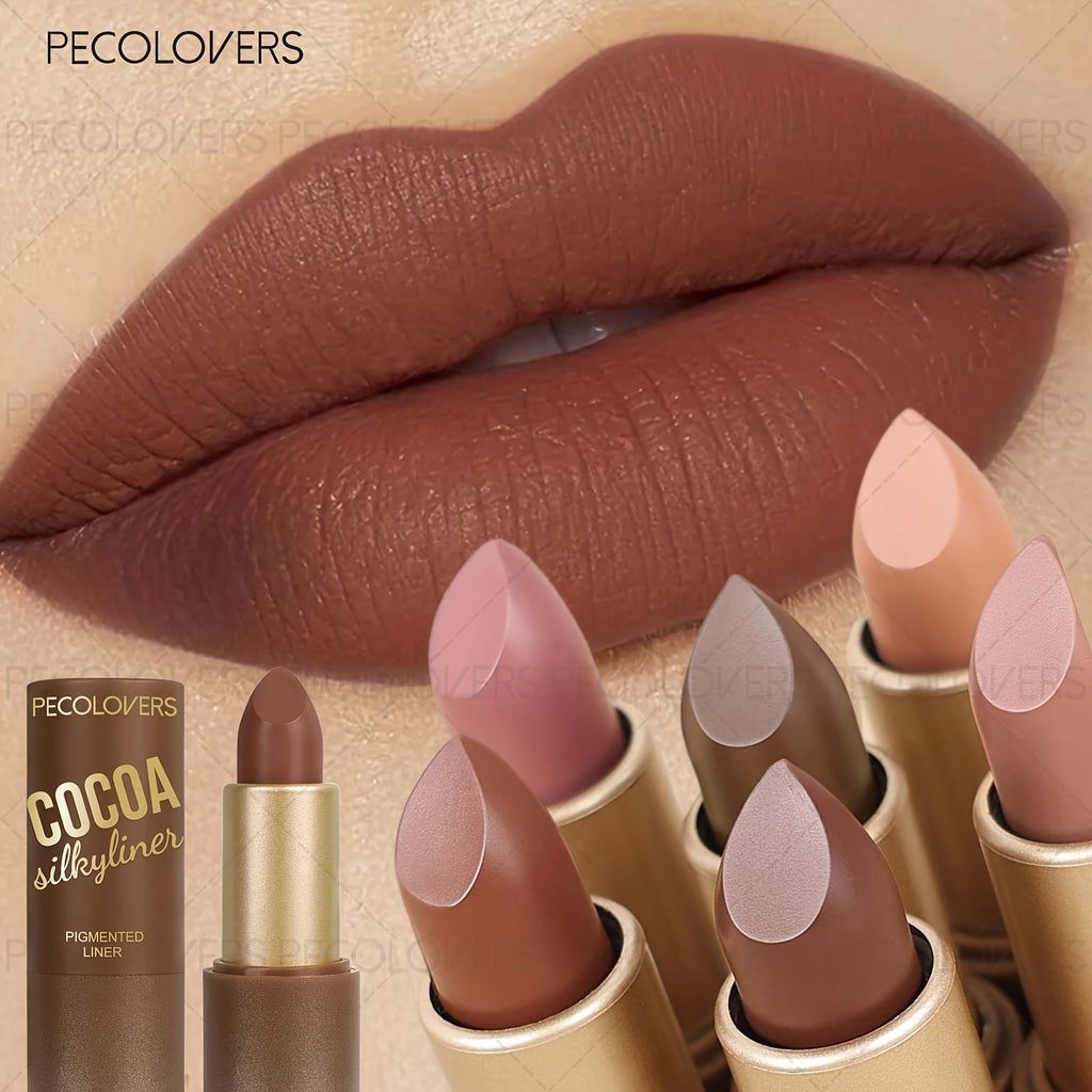 6支 PECOLOVERS 棕色口红套装 - 不干燥，防水防汗，满Coverage，秋冬迷人的唇色，持久，多支装，约会妆容，秋季口红 | 迷人唇妆设计 | 丝滑质地