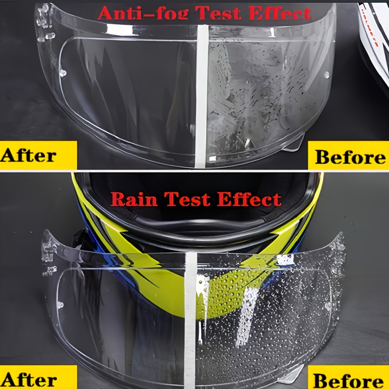 摩托车头盔面罩通用防雨防雾膜，早晨和雨天防雾面罩镜片，简单但有效，耐用PET奈米涂层，适用于所有摩托车头盔配件