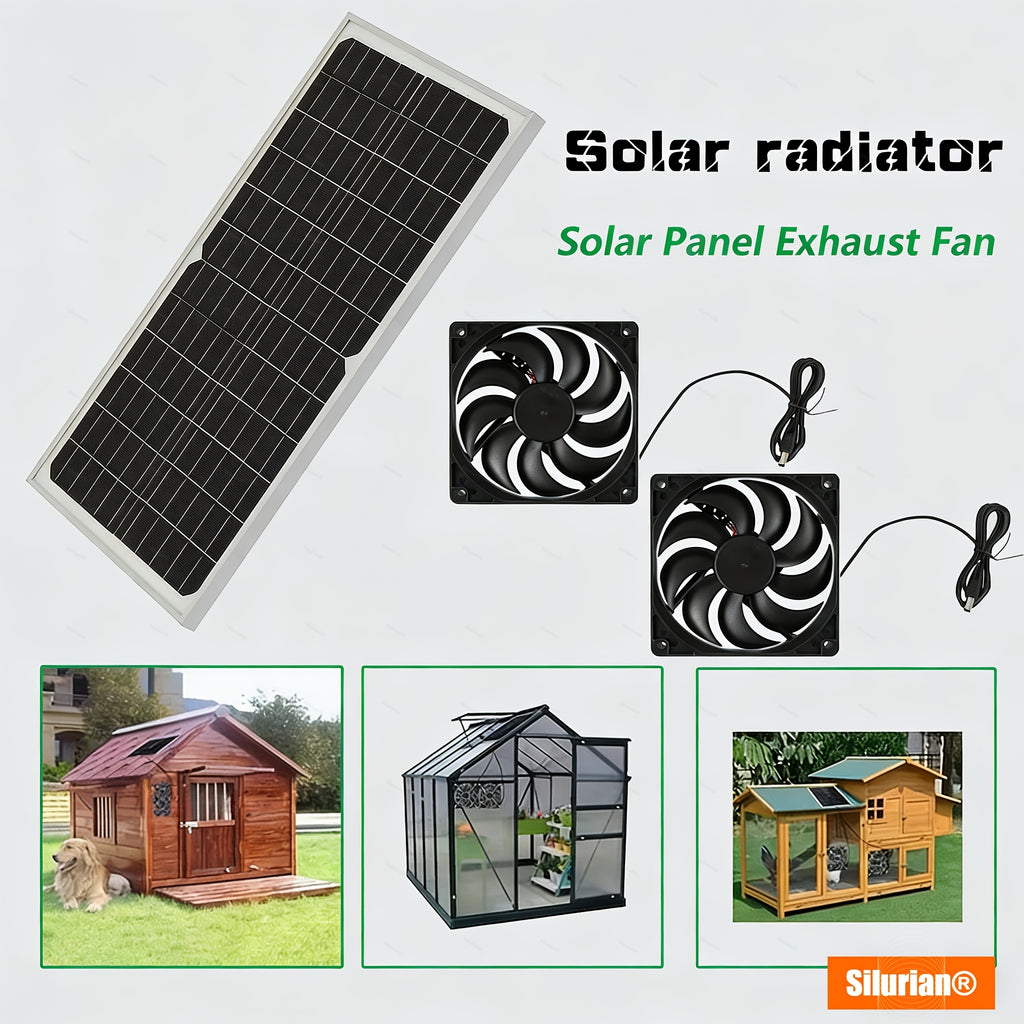 Solar Powered Electric Ventilator with One Solar Panel and Dual Fans, Battery-Free Outdoor Air Circulation Exhaust Fan Set, Ideal for Chicken Coop, Greenhouse, Shed, Pet House and Window Use