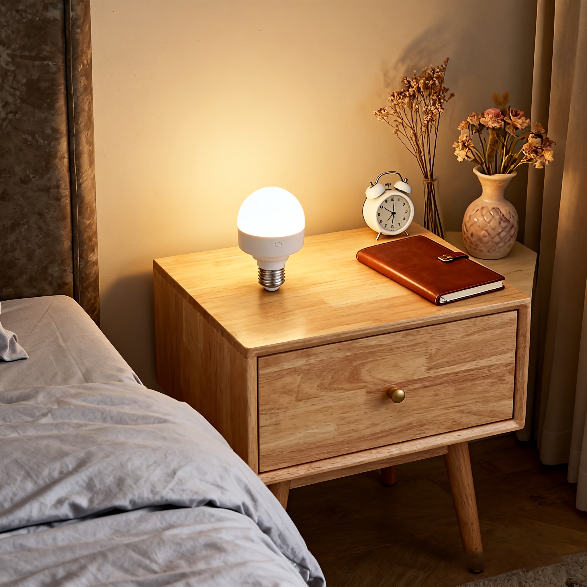 Single remote control rechargeable smart LED light, with E26/E27 base, supports USB charging, provides adjustable color temperature and brightness, very suitable for use in living rooms and bedrooms, can be used as a ceiling light