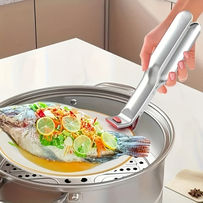 Stainless Steel Heat-Resistant Clip – Kitchen Bowl Tongs, Steamer Basket Clip – Heat-Resistant Kitchen Tool for Safely Lifting Hot Bowls, Plates & Cookware, for Air Fryer, Steamer, Oven – Ergonomic Handle, Practical Kitchen Gadget