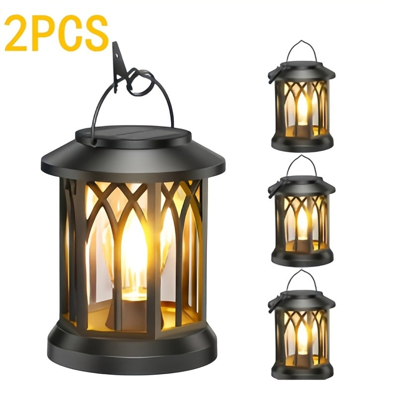 2/4/6-Pack Vintage Design Solar Hanging Lantern with Flickering Flame - Solar Lantern, Plastic Material, Solar Charging, Outdoor Solar Lantern Suitable for Garden Courtyard Autumn Holiday Decoration IP65