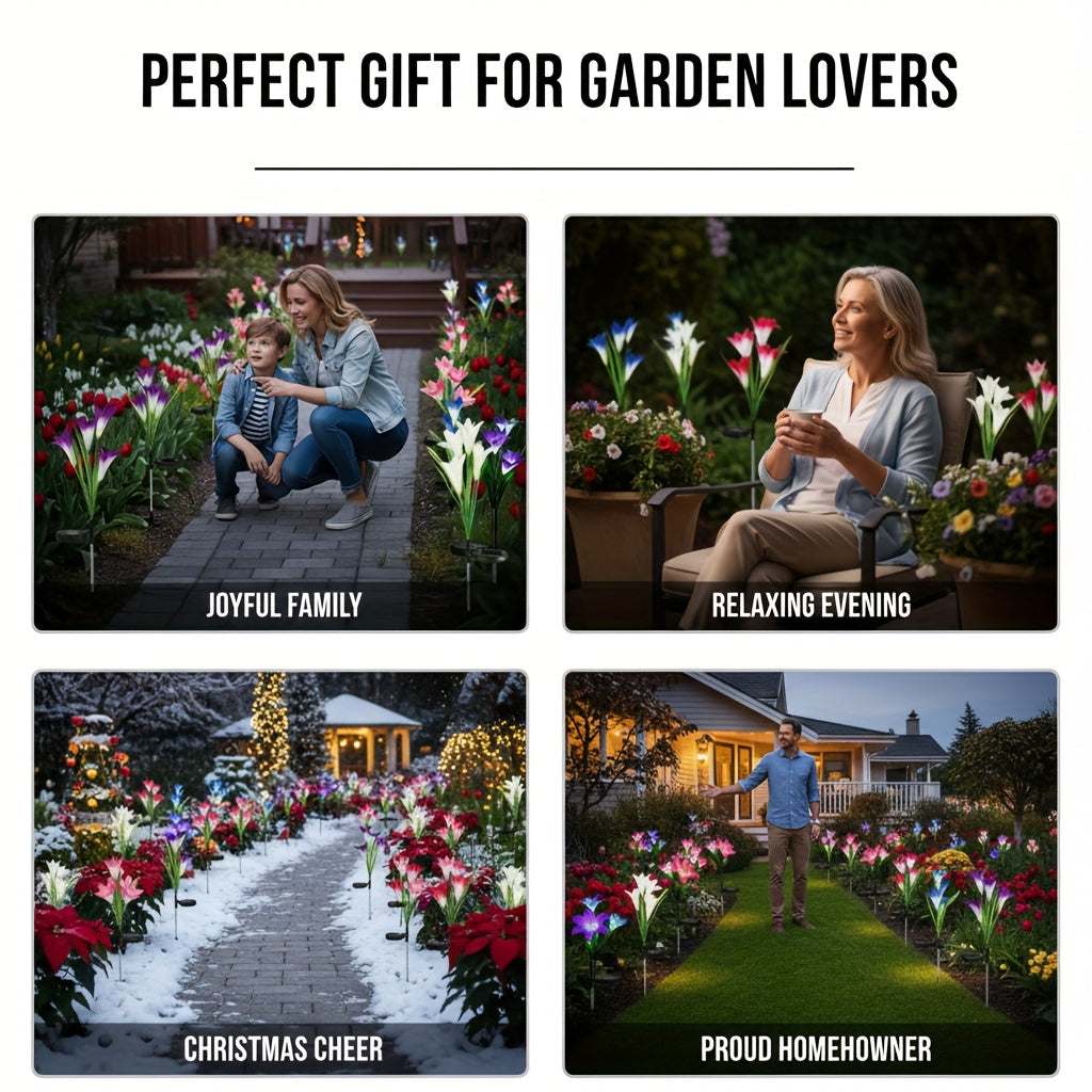 2/4 Pack Solar Outdoor Light, Lily Shape, IP65 Protection Rating, Easy Operation LED Light, Garden Decoration for Patio, Stairs, Courtyard, Platform & Pathway | Valentine‘s Day Decoration / Valentine’s Gift