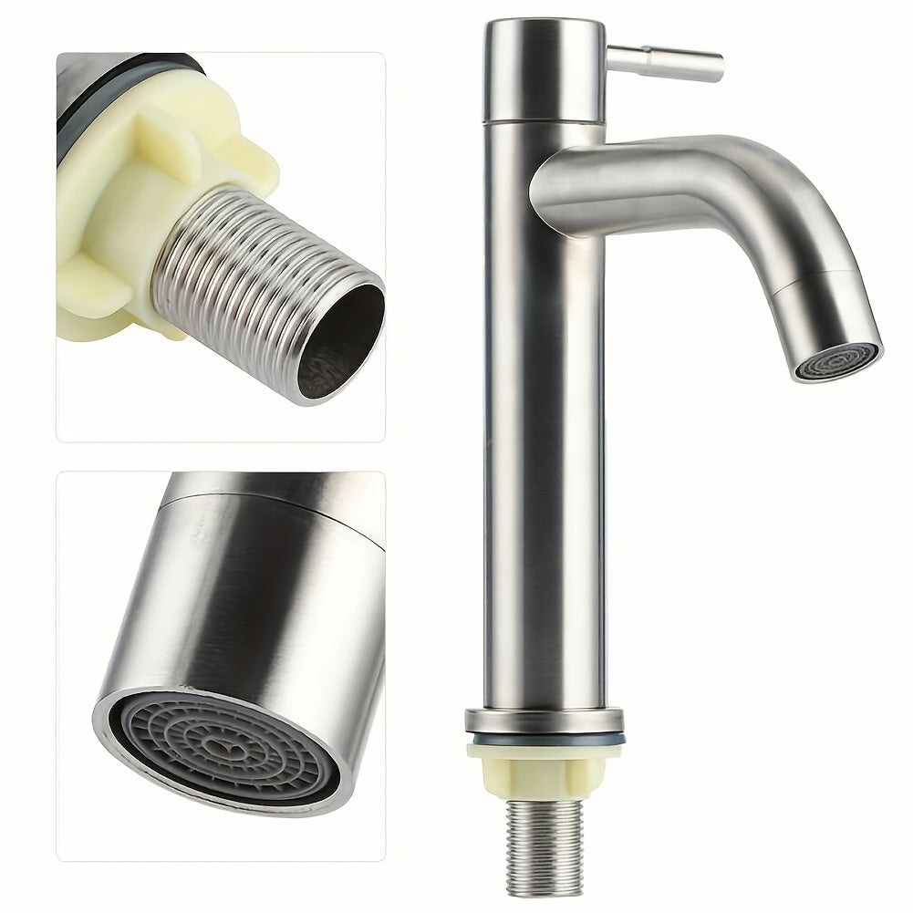 Single Hole 304 Stainless Steel Bathroom Faucet - Brushed Finish & Classic Single Handle Design, for Kitchen, Sink, Bathtub - All-Season Use