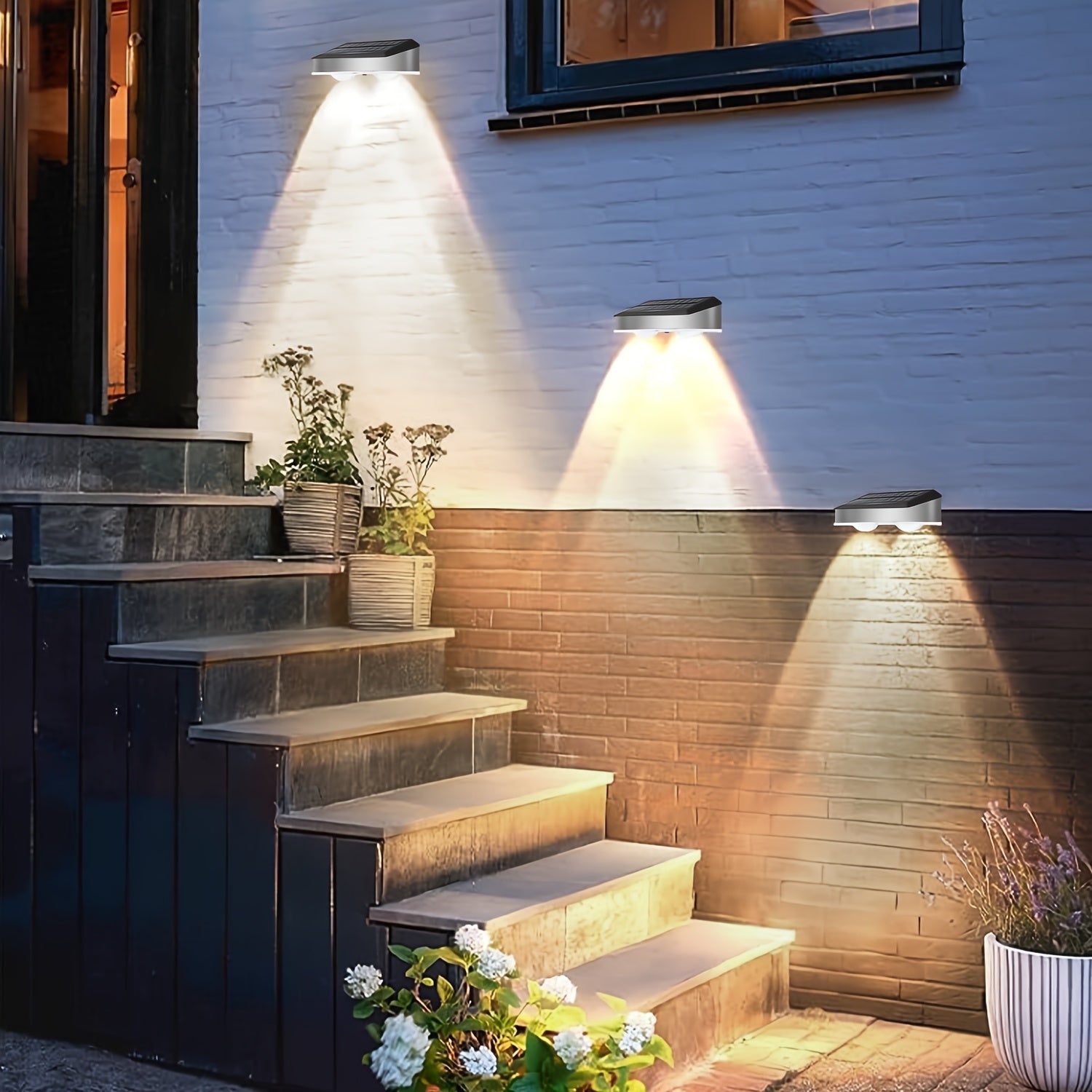 2 LED Beads / Solar Exterior Wall Light / Solar Wall Light / Outdoor Solar Lighting, Solar Outdoor Wall Washer Light, Double-Head Wall Light, Solar Charging, Semi-Flush Mount Installation, Soft Light Non-Dazzling, Solar Automatic Charging