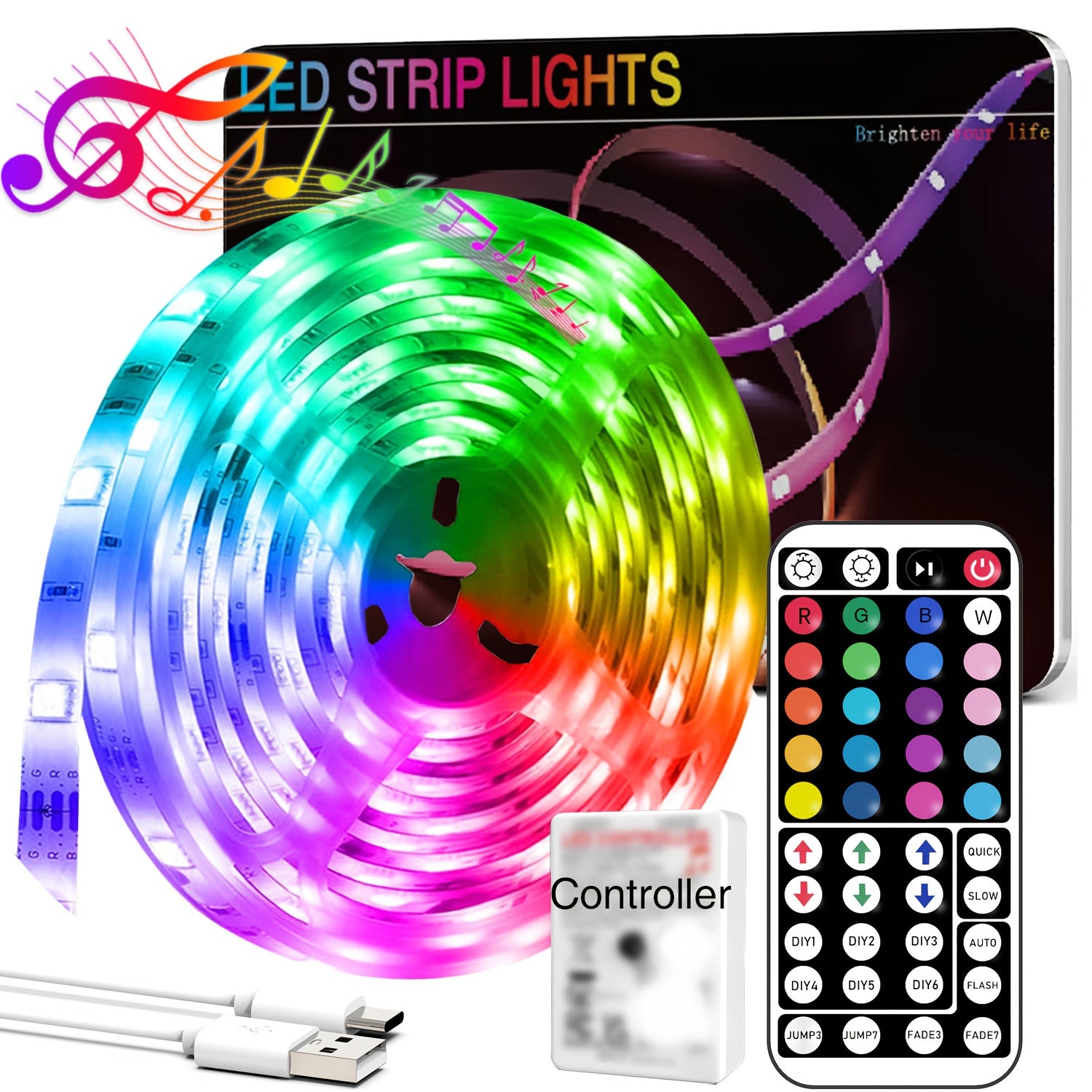 NBBUFF 卧室 LED 灯条，39.37英寸-1181.1英寸，RGB 灯带，带 44 键遥控器，颜色可调，USB 供电，适用于床头客厅，节日礼物，游戏派对装饰灯，电视背景灯，万圣节，婚礼酒吧装饰