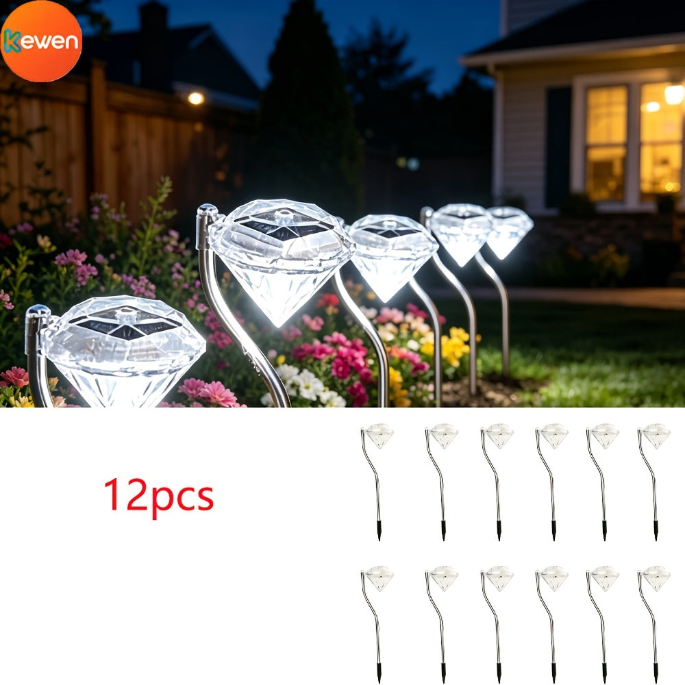 Cowin 4/8/12-Head Solar Courtyard Light with Auto Sensor, Diamond-Shaped White LED Solar Landscape Post Light, IP44 Outdoor Decorative Light, Suitable for Lawn Pathways, Courtyard Walkways