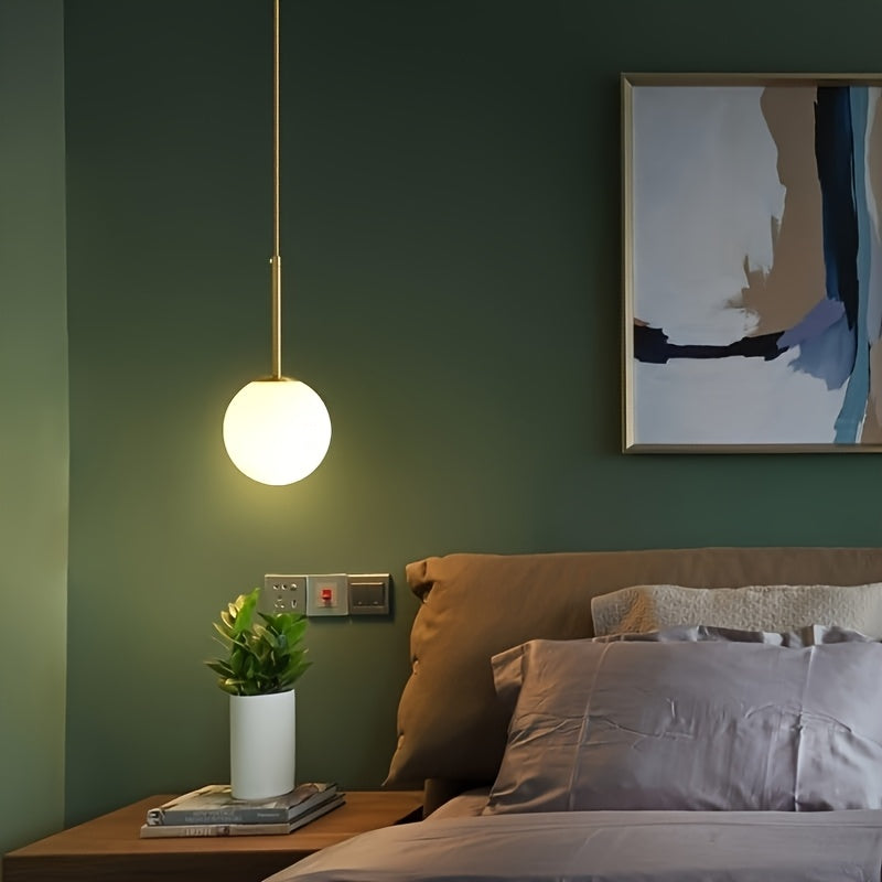 1-light | modern globe pendant light | mid-century pendant light | large 7.87-inch white globe glass shade, brushed brass finish pendant light, suitable for kitchen island (gold) - Christmas lighting fixture, Christmas decoration