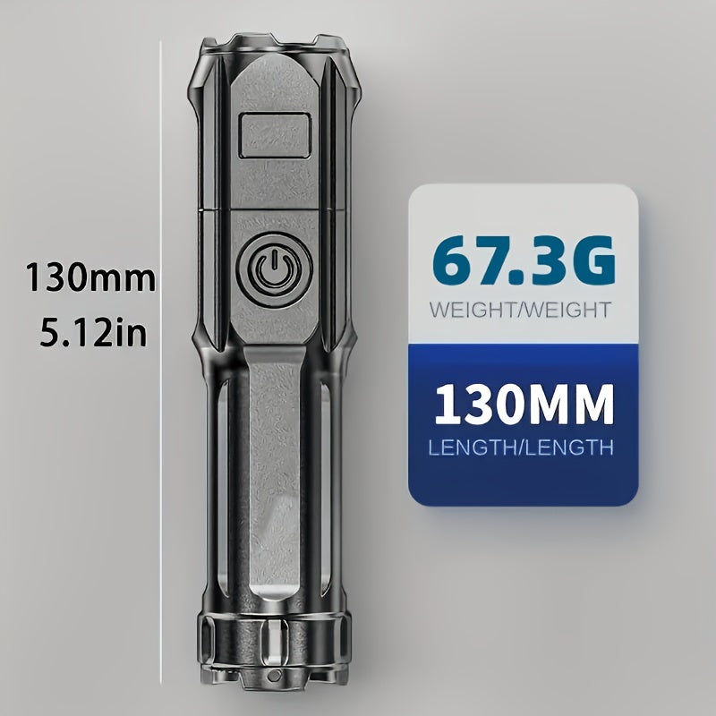 1PC Rechargeable LED Flashlight, Portable Mini Type-C Charging Port, 3 Lighting Modes, Telescopic Focus Adjustable, Outdoor Emergency Light for Hiking Camping Work Cycling