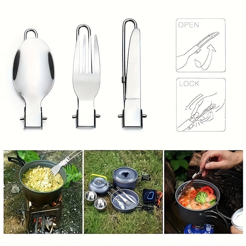 3-Piece Stainless Steel Foldable Knife Fork Spoon Set – Portable, Polished, Perfect for Outdoor Camping, Christmas, Easter, Father‘s Day, Labor Day – Foldable Spoon Fork Knife Set