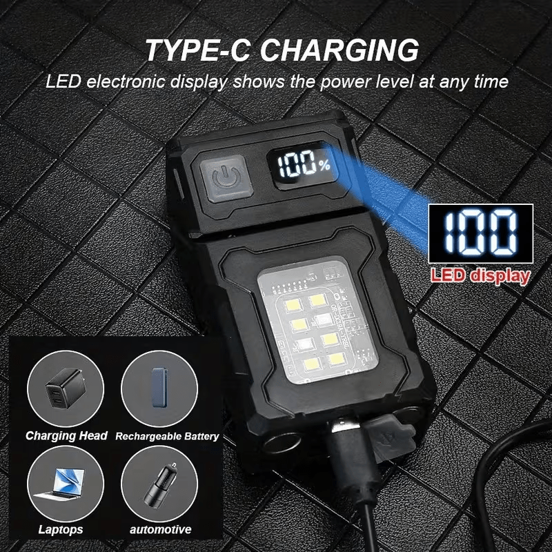 1PC Super Bright LED Flashlight Rechargeable COB Work Light Rotating Head Metal Clip Magnet 7 Modes Large Capacity Lithium Battery Ideal for Outdoor Camping Emergency Repair Rechargeable Flashligh