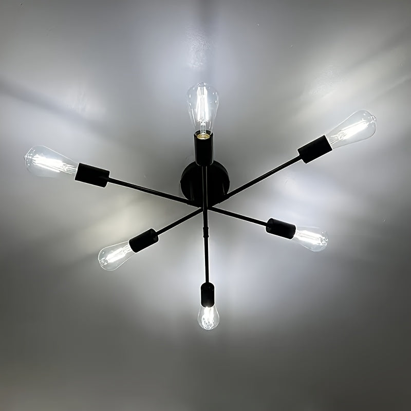 Modern Industrial Style Sputnik Pendant Light - Semi-Flush Mount, Easy Installation, 120V E26 Bulb Base Hardwired (Bulb Not Included), Suitable for Dining Room, Living Room, Kitchen, etc.