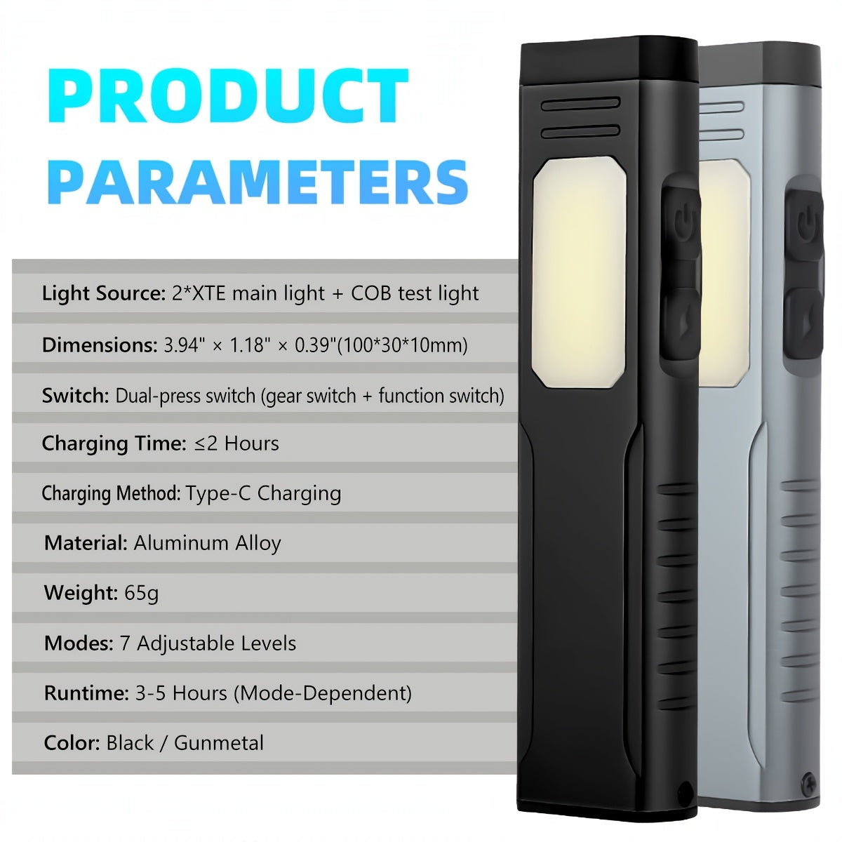 EDC Tactical Flashlight Flat Rechargeable Dual Switch LED Mini Flashlight Digital Display 7 Modes Pocket Flashlight for Home Camping Emergency Use