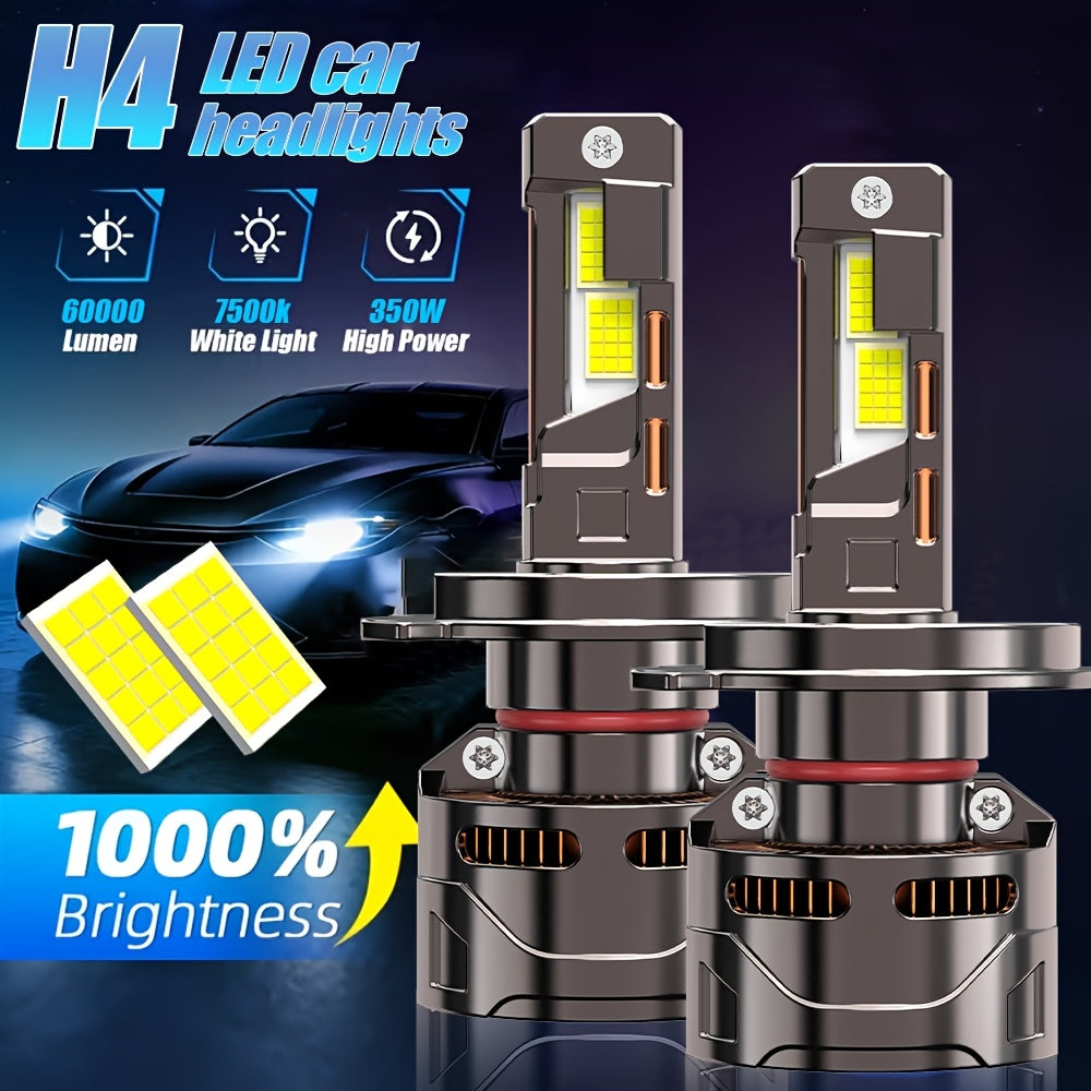 2-Pack Car LED Headlight Bulbs H1/H4/H7/H18/H8/H9/H11/H16/9005/HB3/9006/9012 1000% Brightness Increase No Battery High/Low Beam Integrated 60000 Lumens 7500K Color Temperature 12V-24V Voltage Fast Heat Dissipation Plug-and-Play H7 Model LED