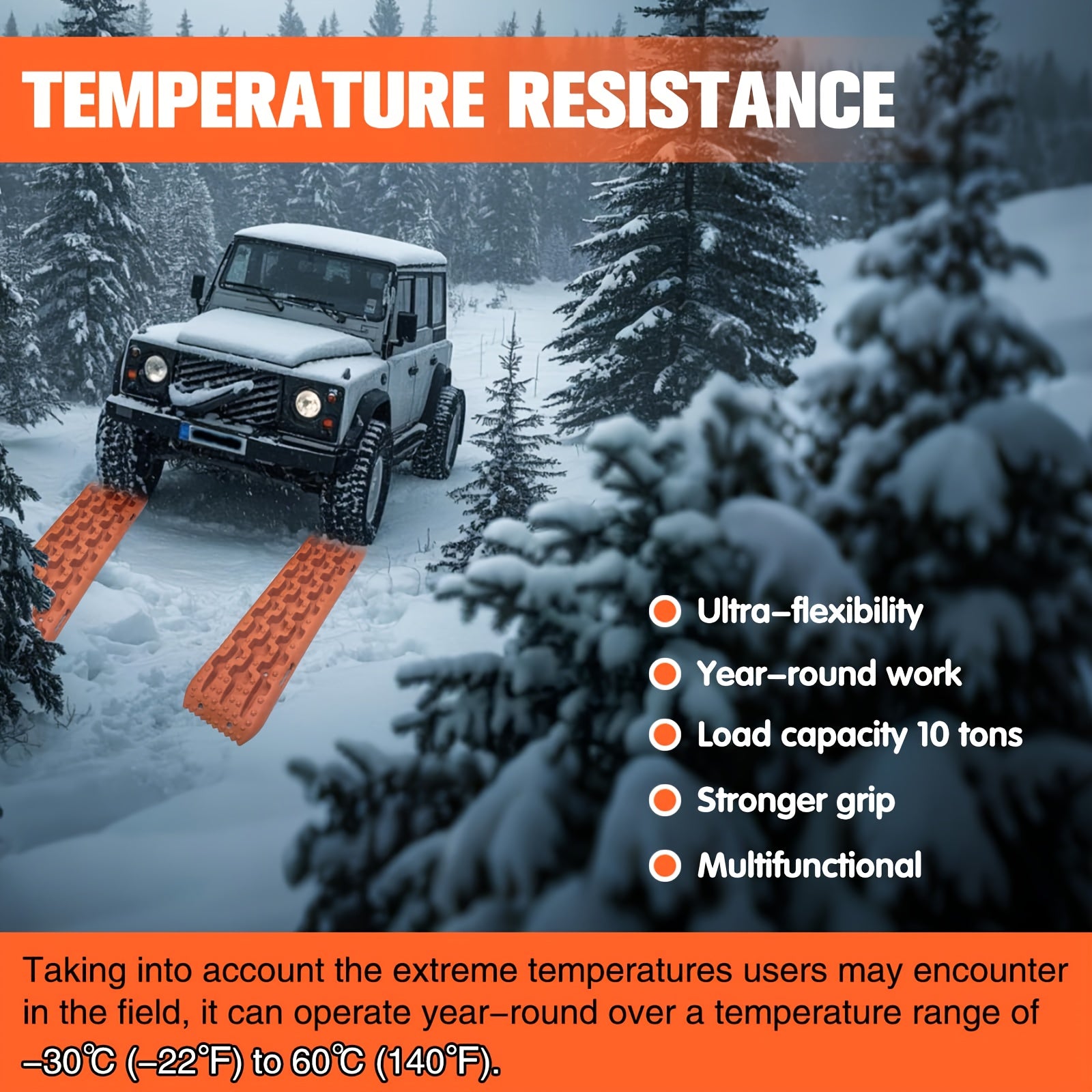 Off-Road Recovery Traction Boards – 4WD Rescue Mats for Mud, Sand, Snow & Rocky Terrain. Pair of 4x4 Recovery Tracks with 2 Straps, for RVs, Trucks, Jeeps, SUVs – Available in Orange & Red