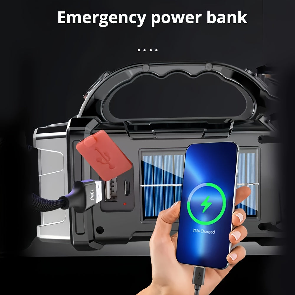 Multifunctional Rechargeable Solar Flashlight, Portable Handheld Emergency Flashlight with 1500mAh Battery, USB Charging and Red Light Mode, Ideal for Camping, Fishing and Outdoor Adventure