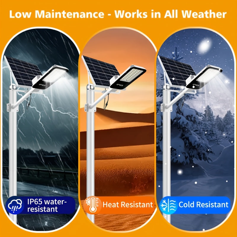 Outdoor IP65 Solar High Bright Street Light, Large Battery 10000mAh, Light Sensor, Remote Control, Equipped with Remote, Perfect for Outdoor, Courtyard, Garden and Villa LED Lighting