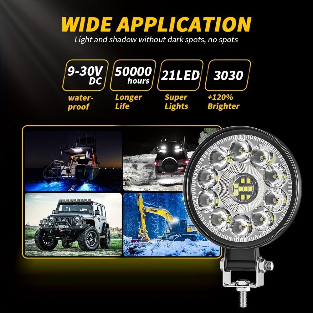 2Pcs 66W LED Work Light Round Square LED Off-Road Light Bar Flood Fog Light 12V 24V Off-Road 4x4 LED Headlight