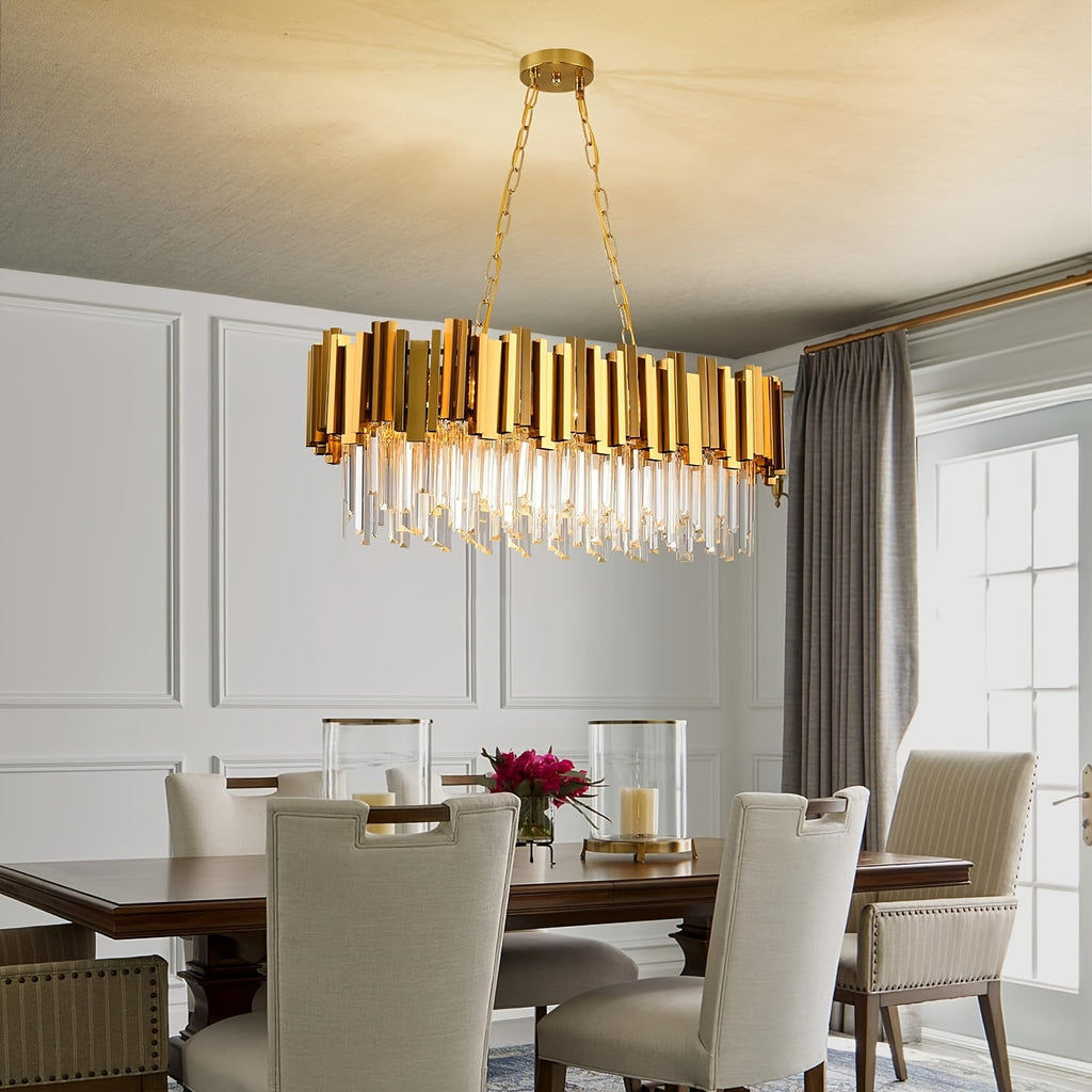 Crystal chandelier for dining room, gold pendant light, modern crystal chandelier lighting fixture, 8-light modern large chandelier fixture, for living room, kitchen island, L31.5*11.81 inches