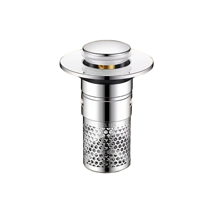 Heavy Duty Bathroom Sink Drain Stopper – Odor Proof & Rustproof, Hair Catcher, Fast Draining, Easy Fit for Bathtub, Shower, Stainless Steel Sink Strainer, Kitchen Drain Plug, Simple Cylinder Design, Modern Metal Finish, Home Upgrade