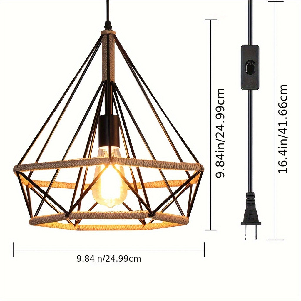 Ganeed plug-in pendant light, industrial vintage metal pendant light, farmhouse chandelier ceiling light, with 16.4ft pendant cord and on/off switch, for kitchen island, dining table, bedroom, home decoration