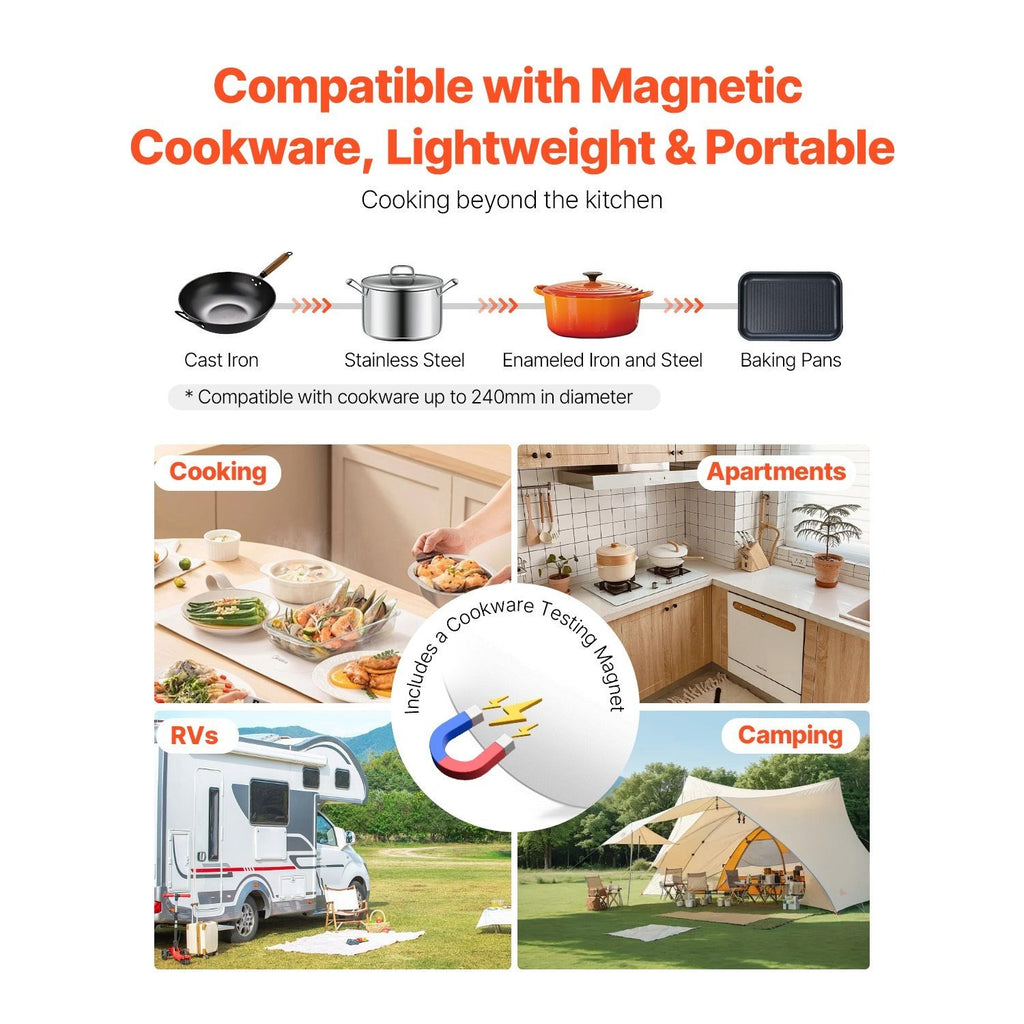 Portable Induction Cooktop 1500W/1800W Countertop Stove, 9-Level Temperature Control Hot Plate