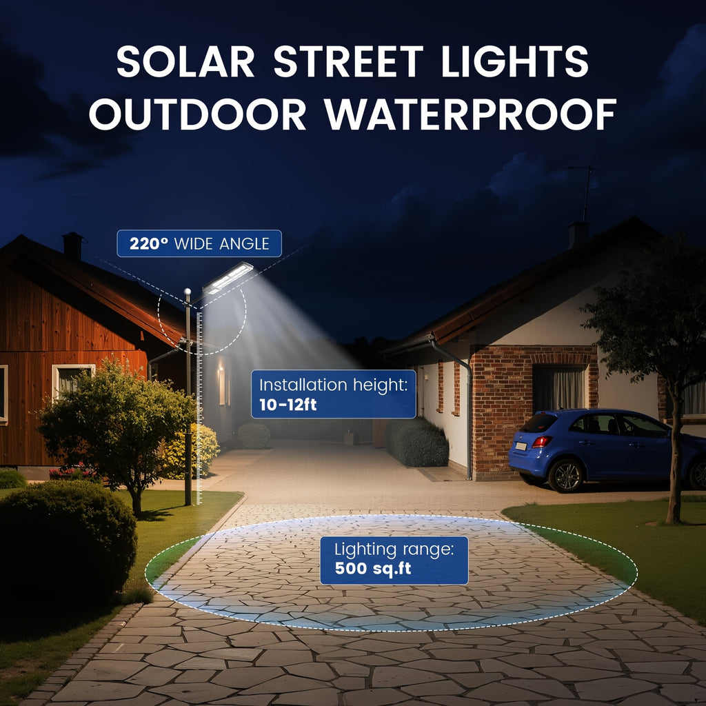Solar Street Light with 360 LEDs, 6500K Waterproof Sensor Solar Floodlight with Remote Control, Perfect for Nighttime Lighting in Commercial Areas and Parking Lots, Dusk to Dawn.