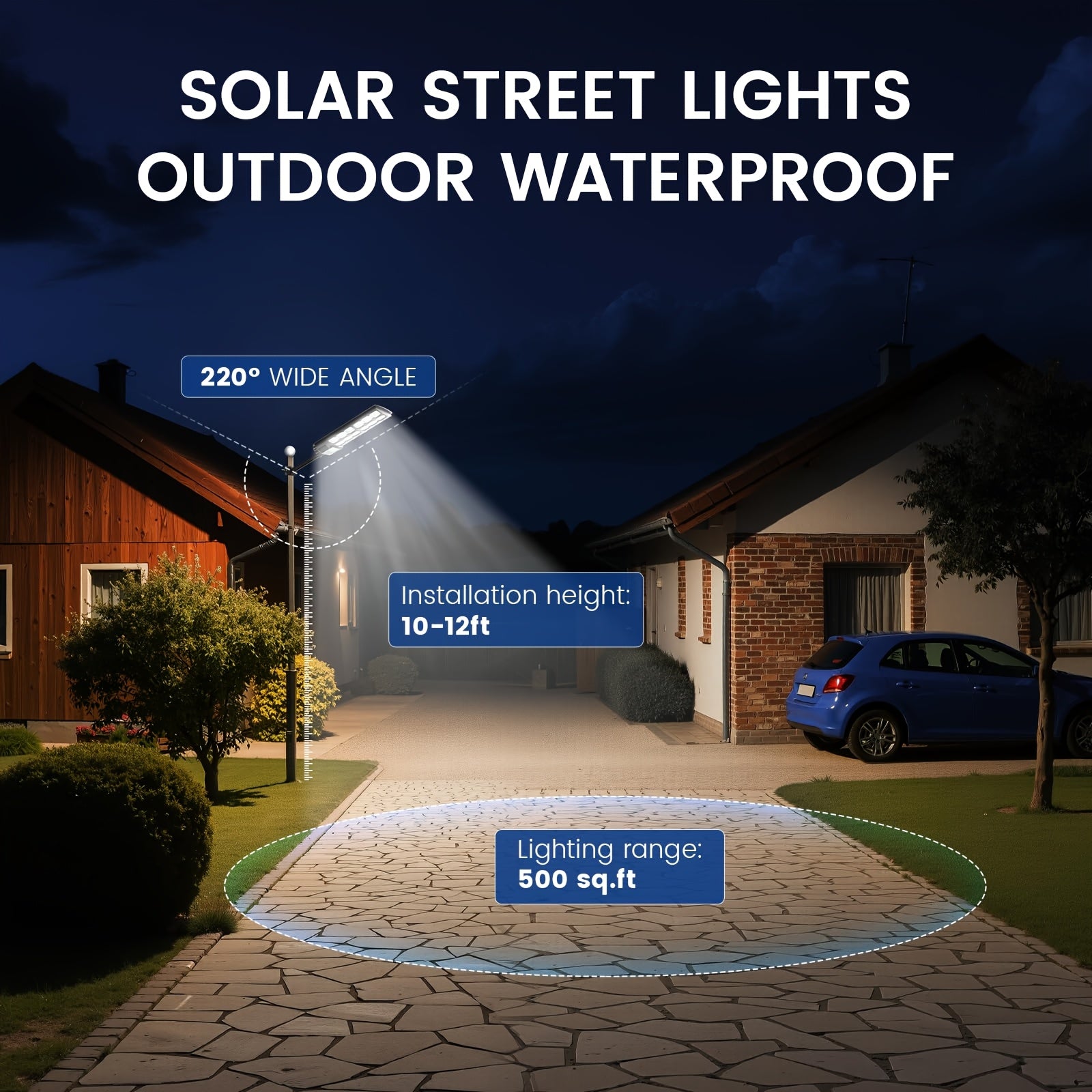 Solar Street Light with 360 LEDs, 6500K Waterproof Sensor Solar Floodlight with Remote Control, Perfect for Nighttime Lighting in Commercial Areas and Parking Lots, Dusk to Dawn.