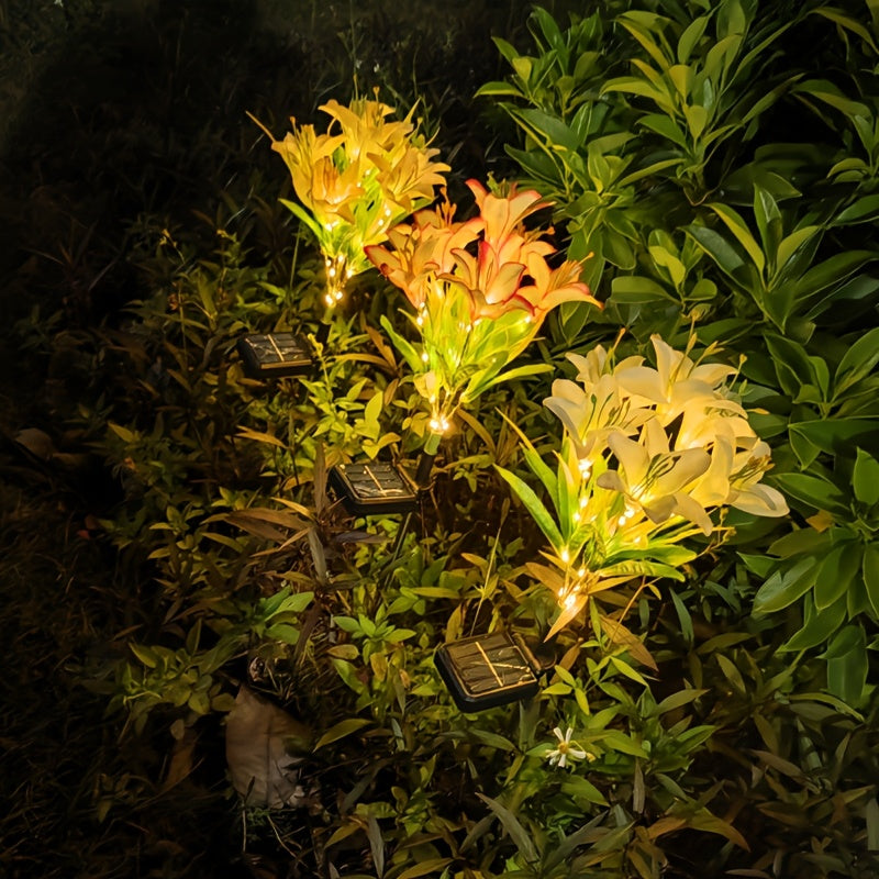 1-Piece Outdoor Solar Garden Light, Upgraded High Simulation 6 Lily Flowers, Spring, Autumn Decorative Solar Outdoor Light, Garden, Courtyard, Path, Lawn, Party, Holiday Decoration