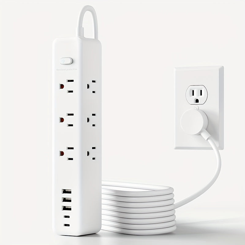 14-in-1 Black Power Strip with 9 Outlets, 3 USB Ports, 2 USB-C Ports, 5/10ft Extension Cord, Flat Plug, Wall-Mountable, Overload Protection, Power Socket Surge Protector - Suitable for Desktop Charging In Homes And Offices