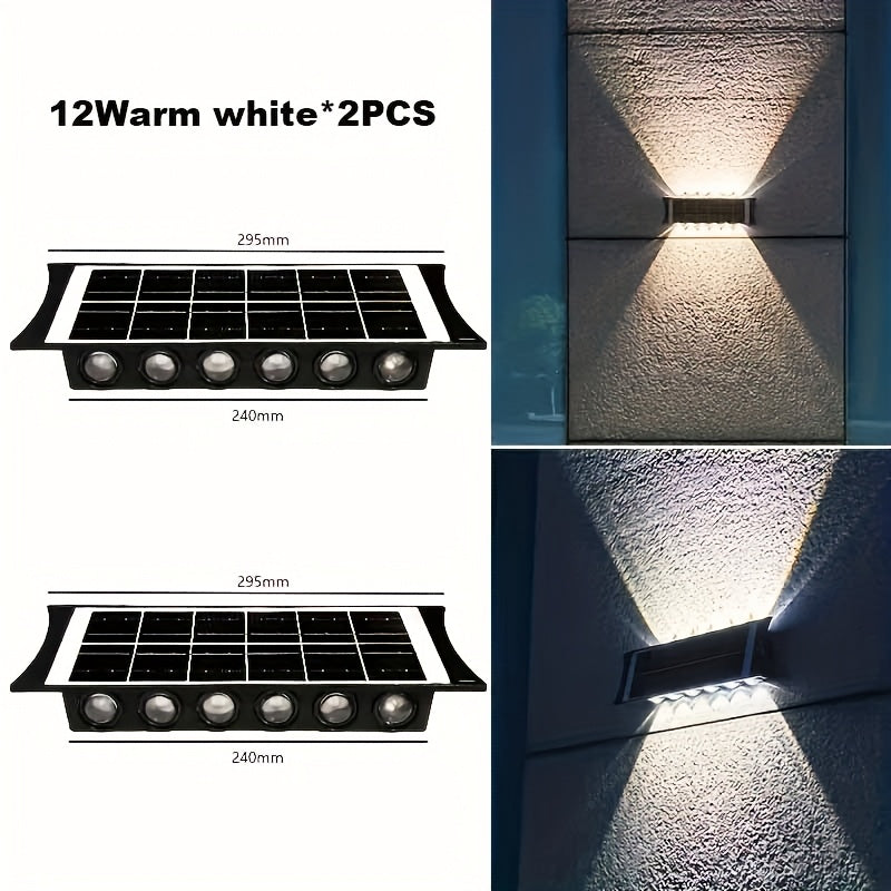2-Pack Solar Wall Light, Outdoor Wall Washer Light, Courtyard Villa Exterior Wall Decoration. Suitable for Outdoor Patio, Garden, Lawn, Balcony, Christmas, Up and Down Wall Light, Hallway Decoration