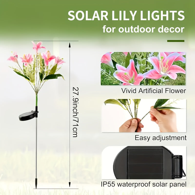 4PCS Solar 7-Head Lily Light LED Warm Light Outdoor Artificial Flower Decoration Garden Courtyard Path Lawn Ground Insert Light Solar Garden Light Birthday Party Valentine's Day Gift