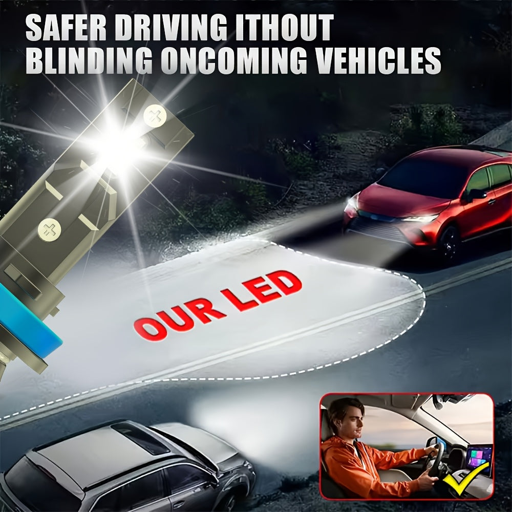 This set includes two H1, H4 and H7 LED bulbs, featuring super bright 3570CSP chips, compatible with 99% of car models. They provide automotive lighting with a brightness of 26893 lumens, 120W power