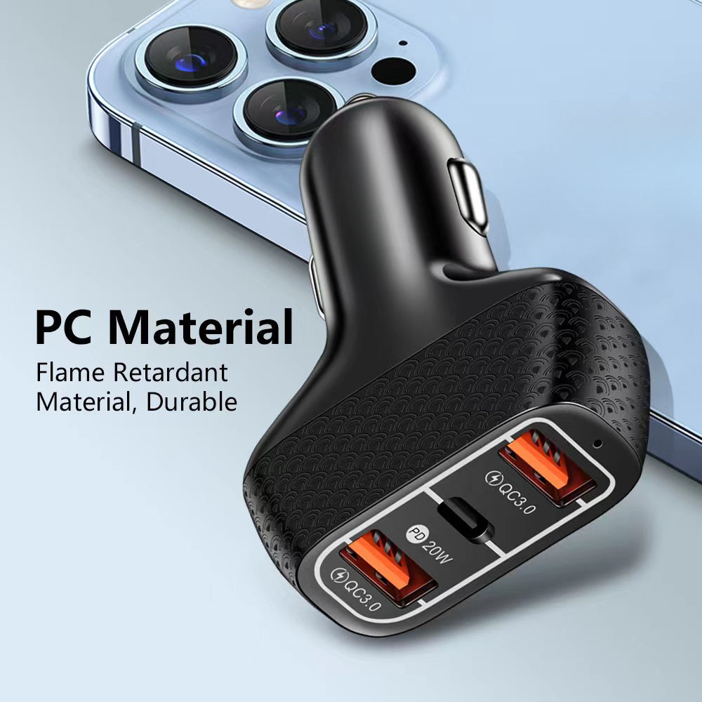 High-Speed 3-Port Car Charger with USB & Type-C Ports, Quick Charge 3.0 Compatible, 12V-24V Input, Female to Male Adapter for iPhone, Xiaomi, Samsung - Ideal for Smartphones & Tablets, Charger for Ca