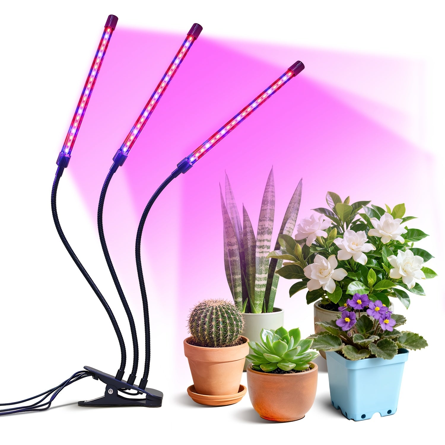 Smart gardening LED plant light, adjustable light source plant grow light, multi-angle clip design, timer function, universal for flowers
