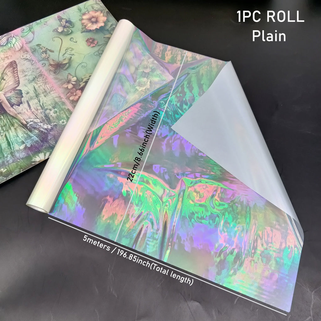 1卷BOPP全息预涂膜，0.98Mil厚，8.66英寸 × 196.85英寸 - 4种款式闪光全息覆膜膜，防刮，非常适合剪贴簿和办公使用