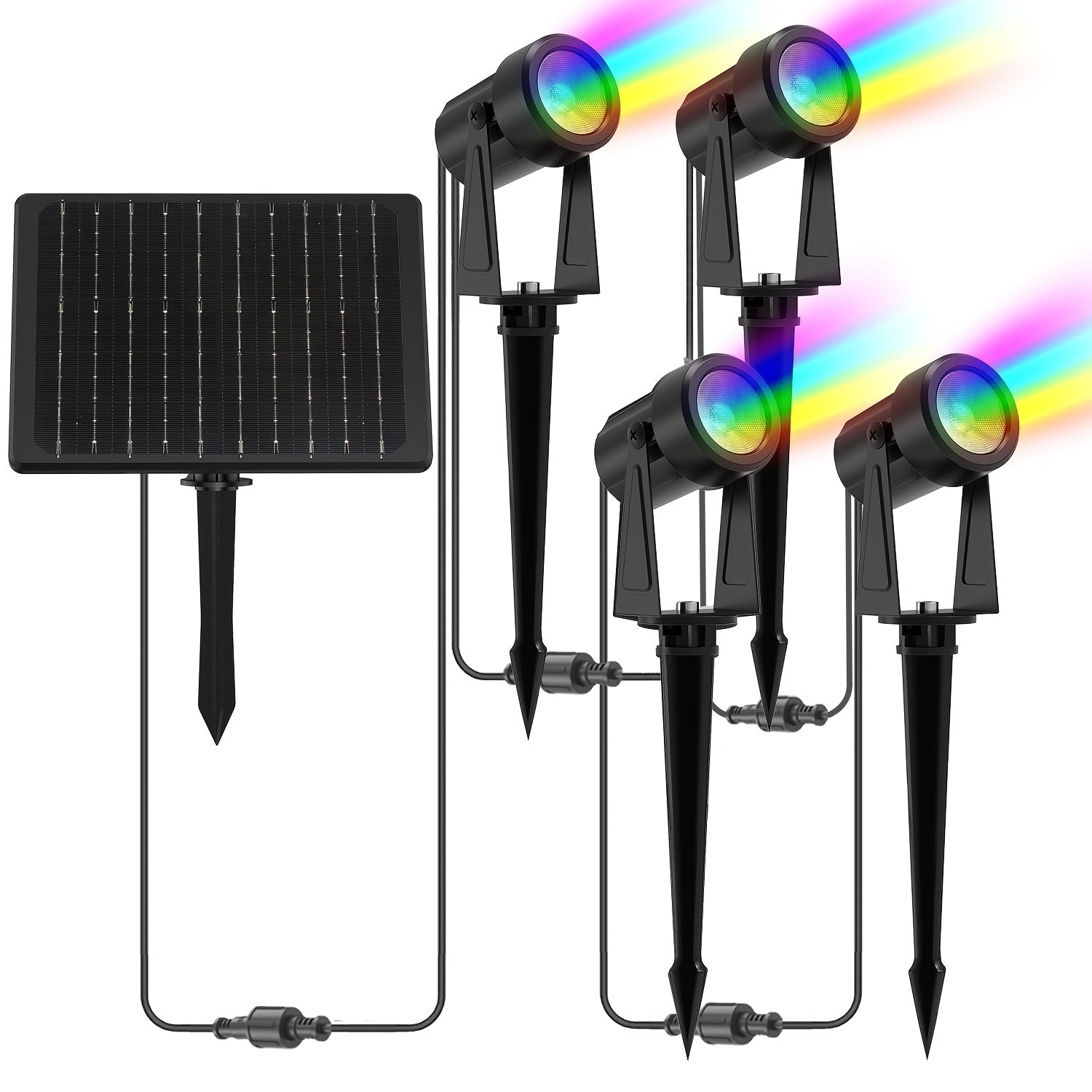 Solar Landscape Spotlight, Outdoor Auto On/Off Solar Spotlight, Courtyard Lighting for Patio, Garden, Lawn, Plants, Trees, Walls, Fences, 4 Pack / 8 Pack, Multiple Colors Available (Black Cable), IP65 Protection Rating