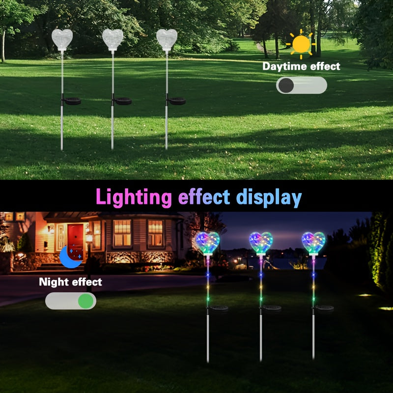 12-Hour Long-Lasting Solar Heart-Shaped LED Ground Light, Toggle Switch Control, Suitable for Outdoor / Courtyard / Lawn / Holiday Party Decoration, Christmas, Halloween Atmosphere Creation
