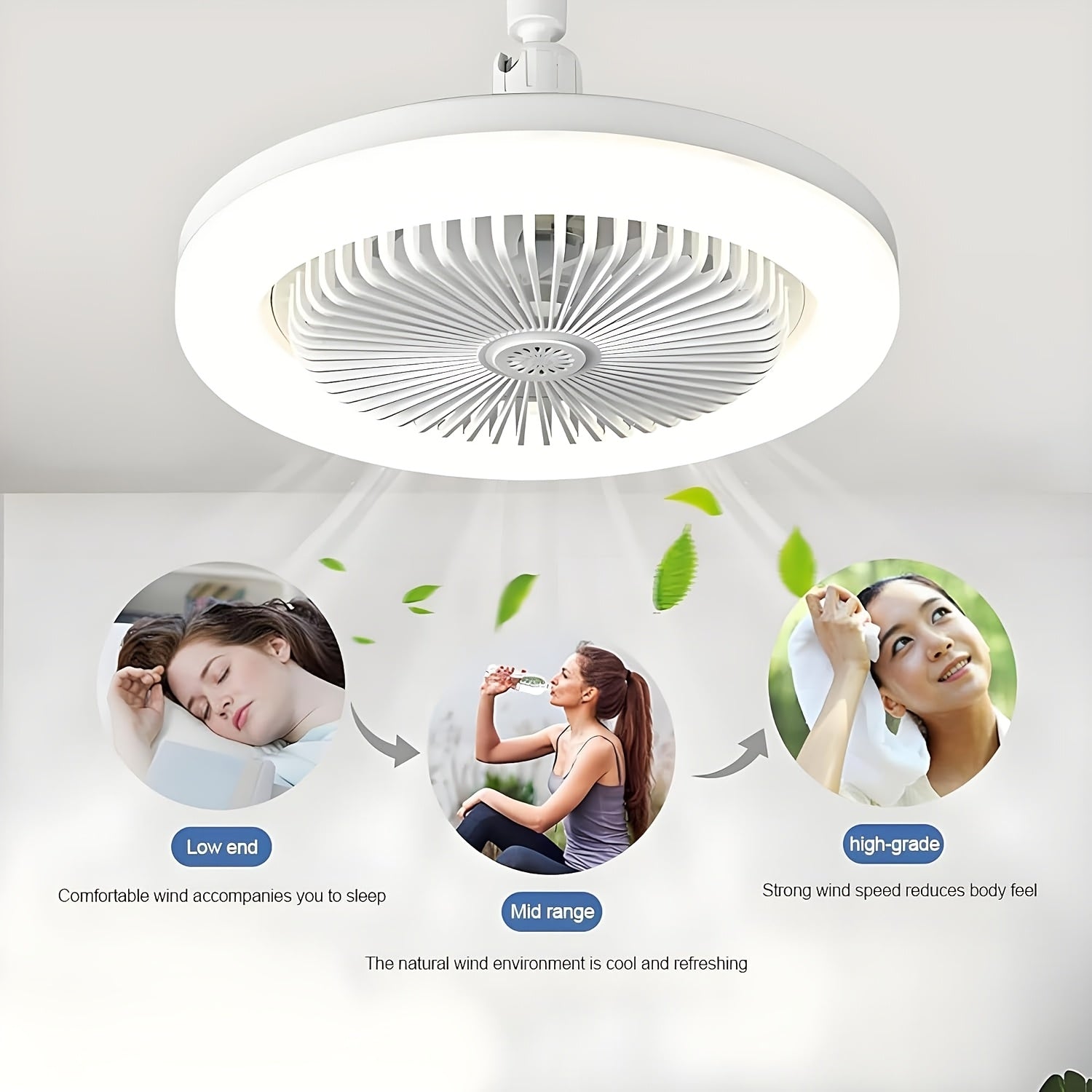10 Inch LED 360° Rotating Ceiling Fan Light with Remote Control, 3 Color Modes &amp; 3 Speed Levels, E27/E27 Base Easy Installation, 4 Modern Designs, Ideal for Bedside Use