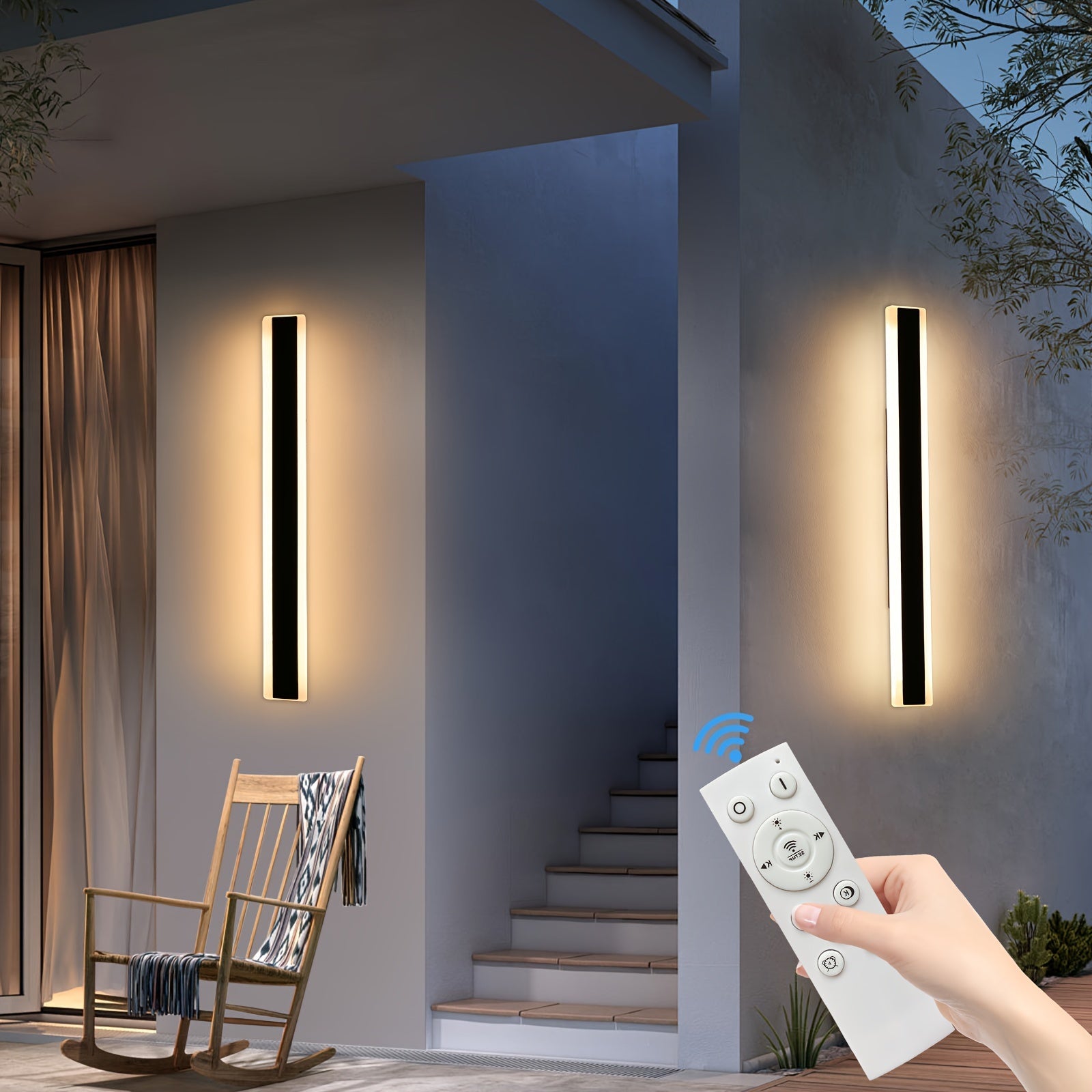 1/2-Piece Modern Outdoor Wall Light, 10%-100% Dimmable Linear Exterior Wall Light, IP65 Waterproof 3000K/4500K/6000K Long LED Wall Light with Remote Control Dimming, Heavy-Duty Hardwired Installation, Suitable for Porch, Garage
