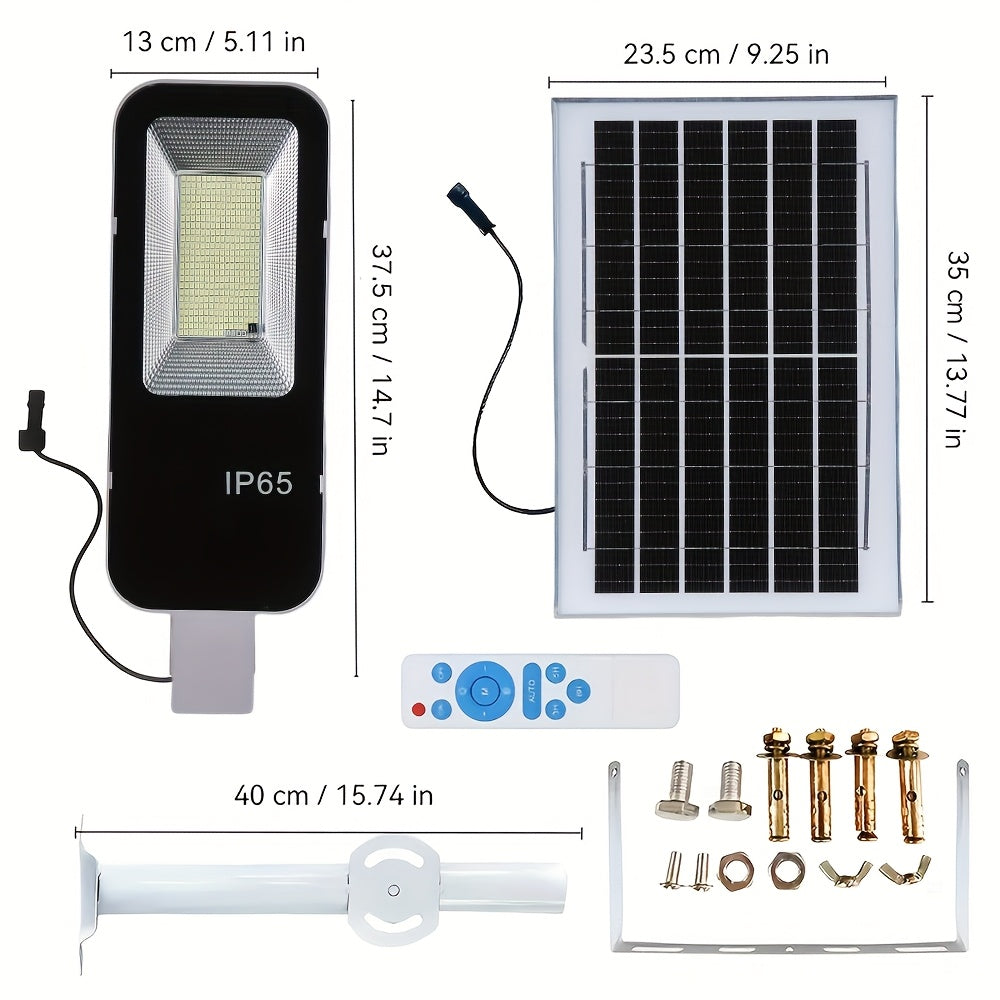 LED Solar Street Light, IP65 Waterproof, with 6000mAh Solar Wall Light 6500K Dimmable Remote Control, Outdoor Wall Light Perfect for Courtyard, Garden, Sidewalk, Street, Parking Lot